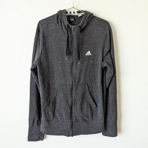 Adidas Three Stripe Lightweight Full Zip Hooded Long Sleeve Top